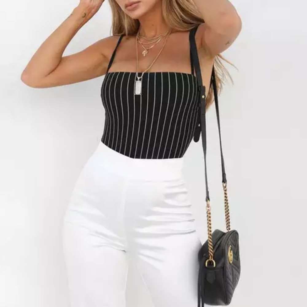Black and White Striped Backless Bodysuit Size S - Picture 4 of 5